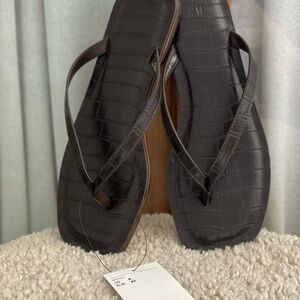 H&M Dark Brown Croc-Embossed Sandals